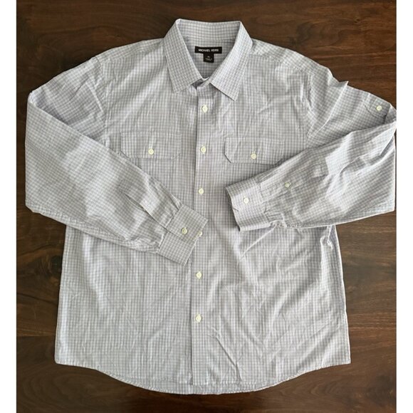 Michael Kors Mens XL Button up Long Sleeve Shirt with Roll up Tabs Check Pattern - Picture 3 of 4